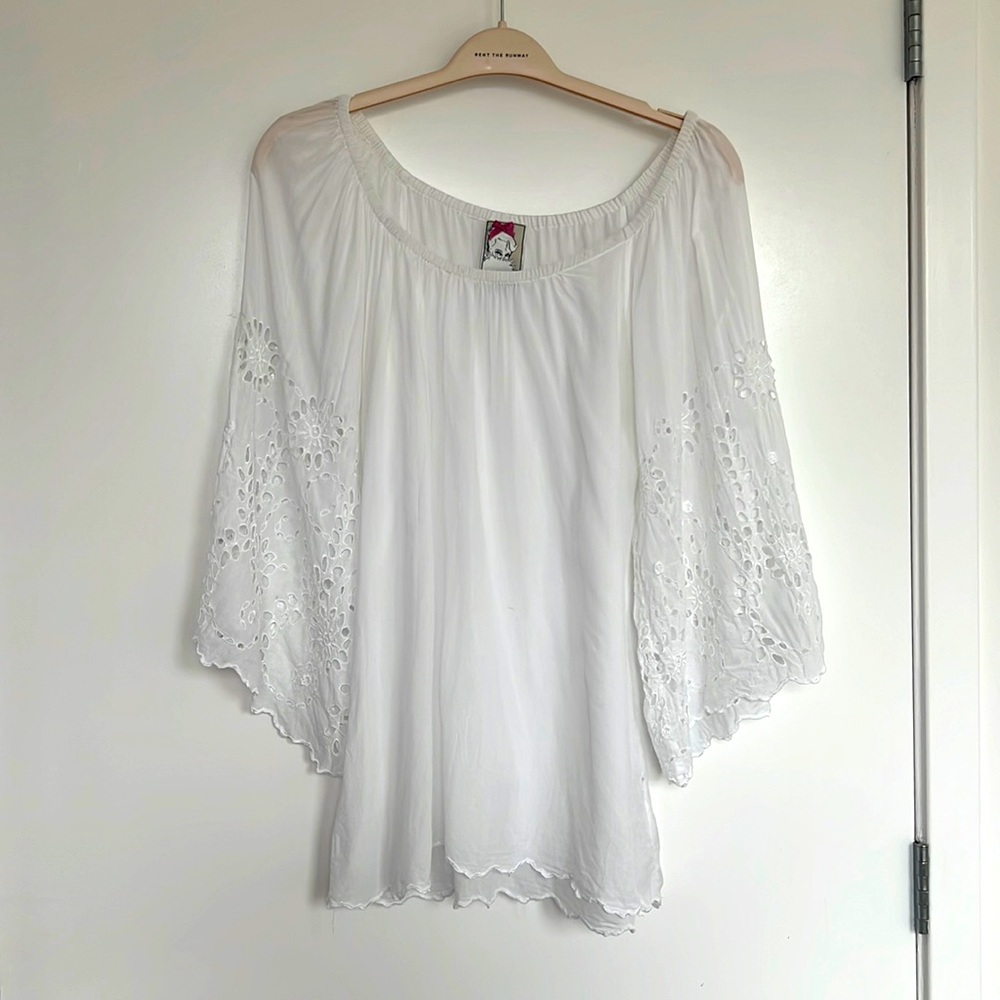 Yoanna Baraschi White Eyelet Summer Top Cotton